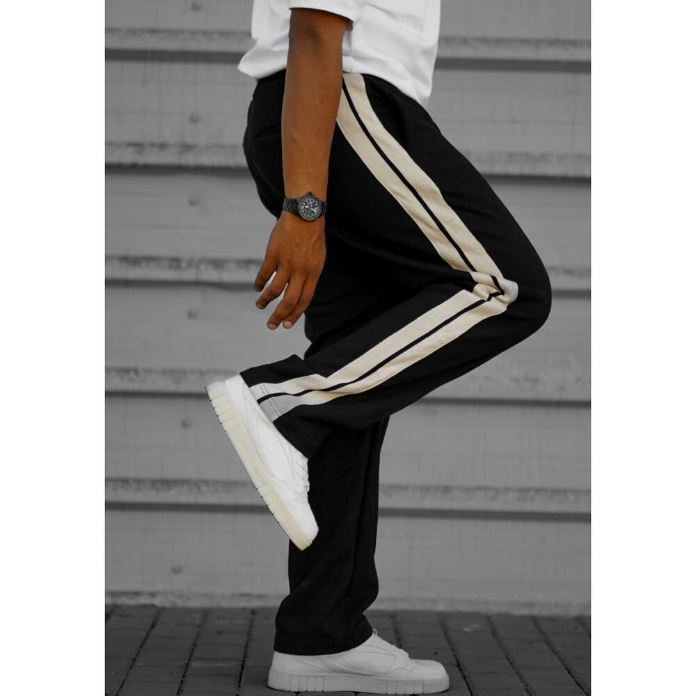 Kidoriman Sutorai Loose Knit Pants Black Cream Double Stripe Super Soft Men’s S